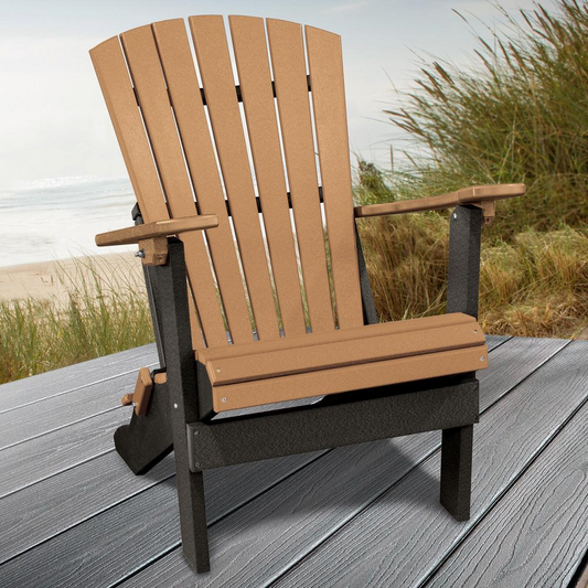 Apex Home and Office Fan Back Folding Adirondack Chair in Cedar with a Black Base