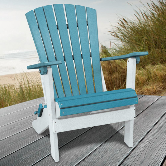 Apex Home and Office Fan Back Folding Adirondack Chair in Aruba Blue with a White Base