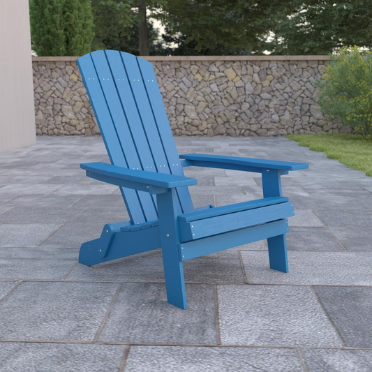 Apex All-Weather Poly Resin Indoor/Outdoor Folding Adirondack Chair in Blue