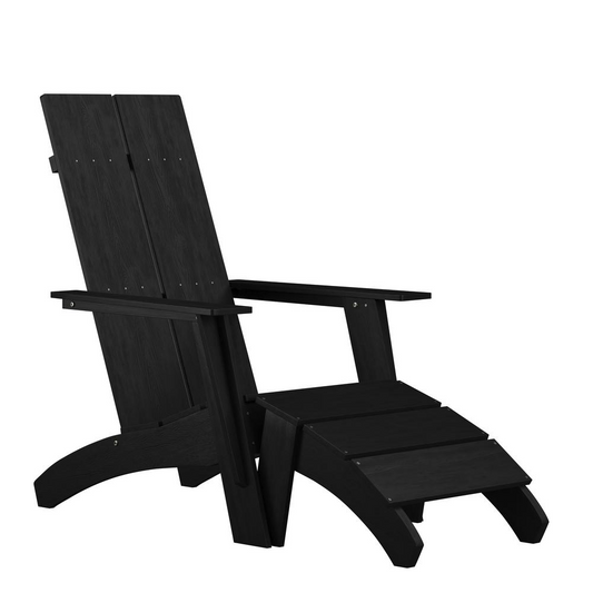 Apex Modern All-Weather Poly Resin Wood Adirondack Chair with Foot Rest in Black